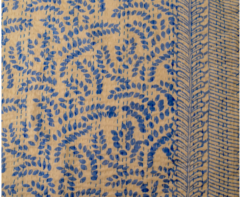 Blue Floral Double Bed Queen Hand Embroidered Bedspread/ Dohar - Nakhrro