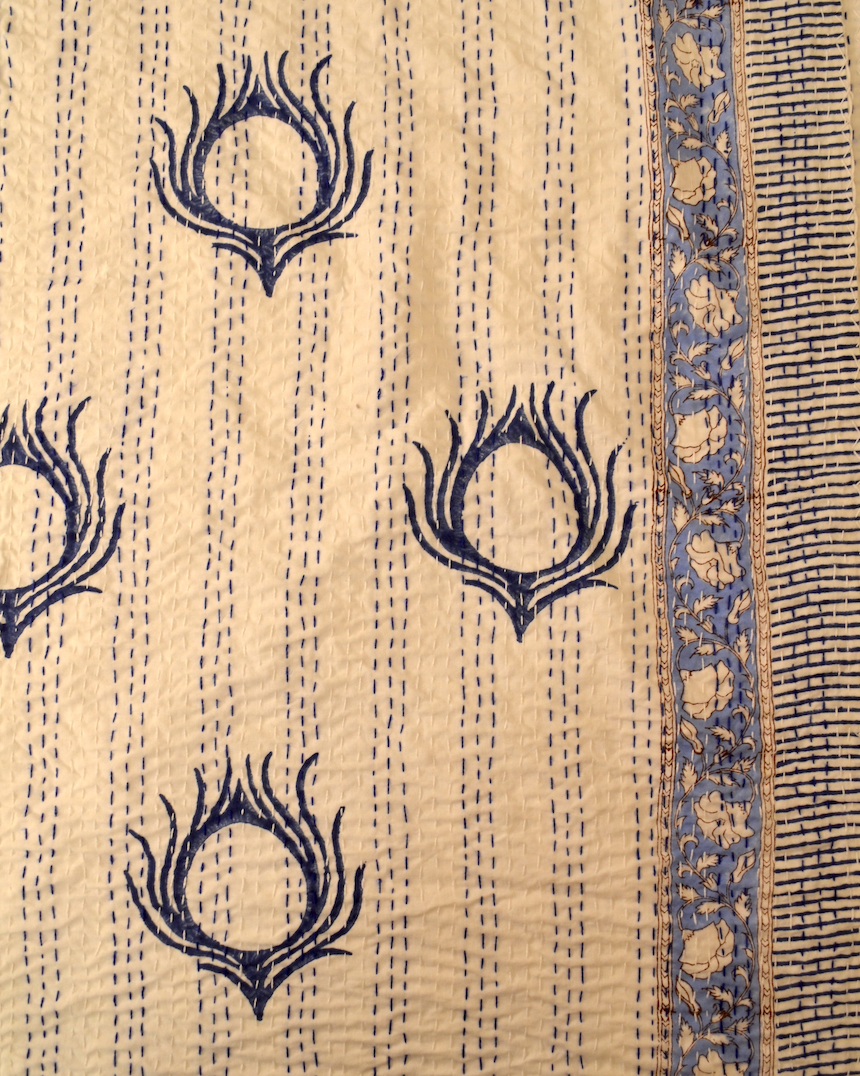 Floral Motifs Double Bed Queen Hand Embroidered Bedspread/ Dohar - Nakhrro