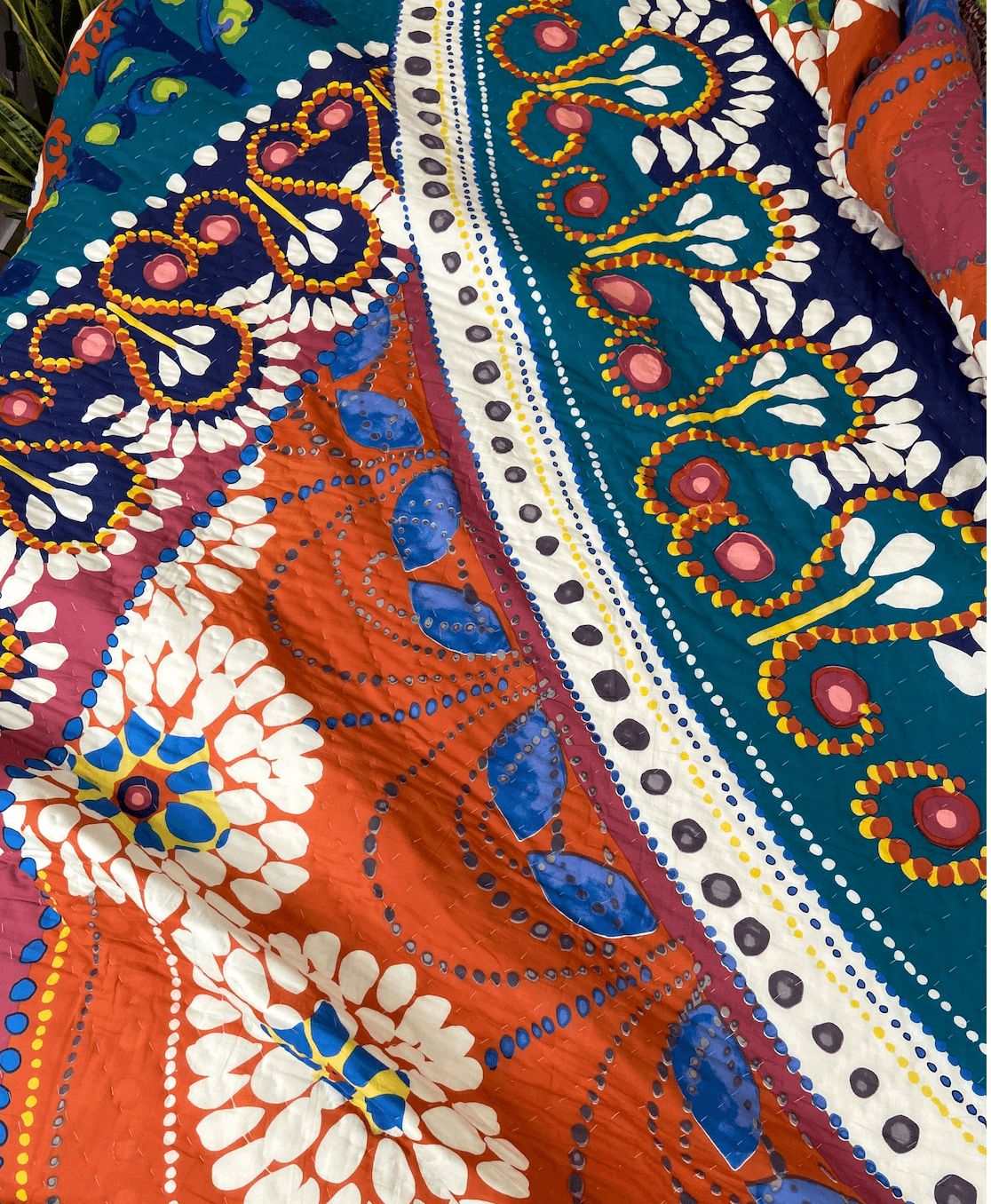Handpainted Print Florals Organic Mul Cotton Reversible Double Bed Quilt - Nakhrro