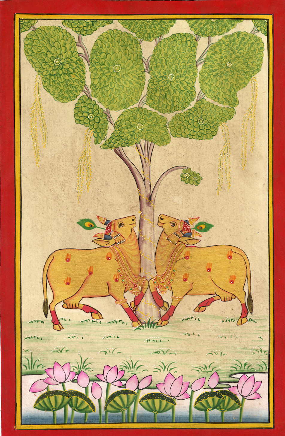 Kamdhenu Around Tree Of Life Indigo In Beige - Nakhrro