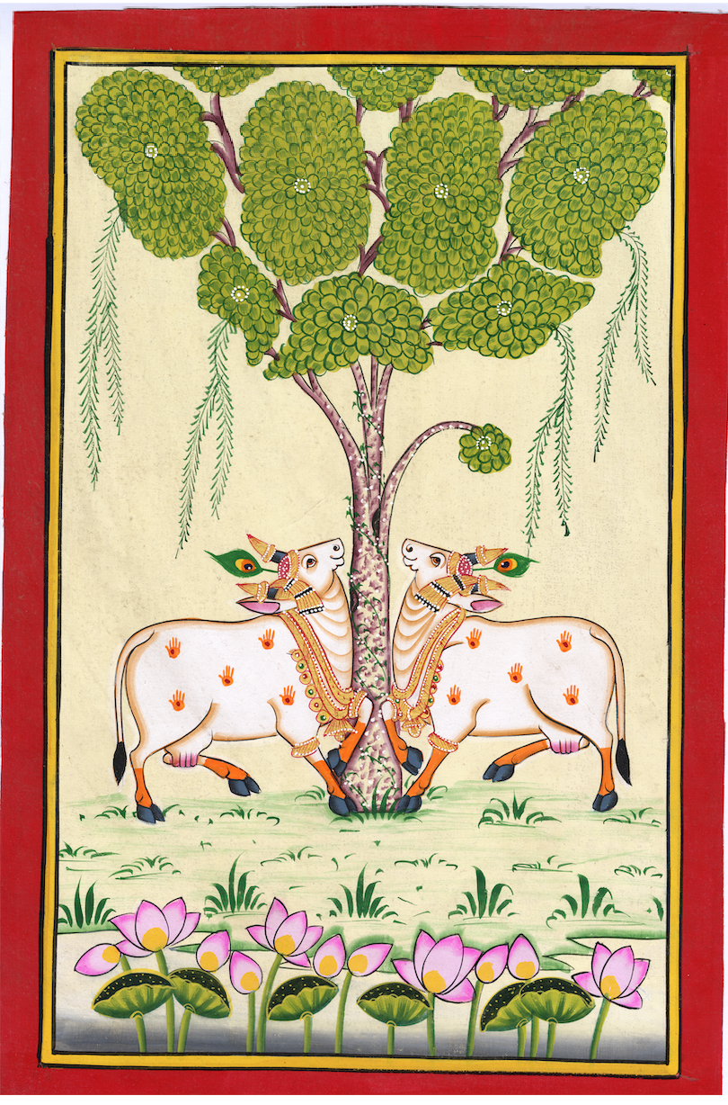 Kamdhenu Around Tree Of Life Indigo In Green - Nakhrro
