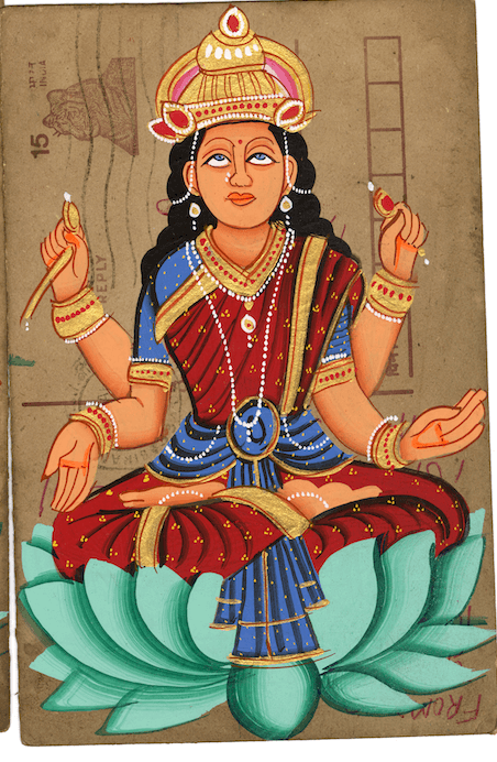 Red Laxmi Ji On Lotus Postcard - Nakhrro