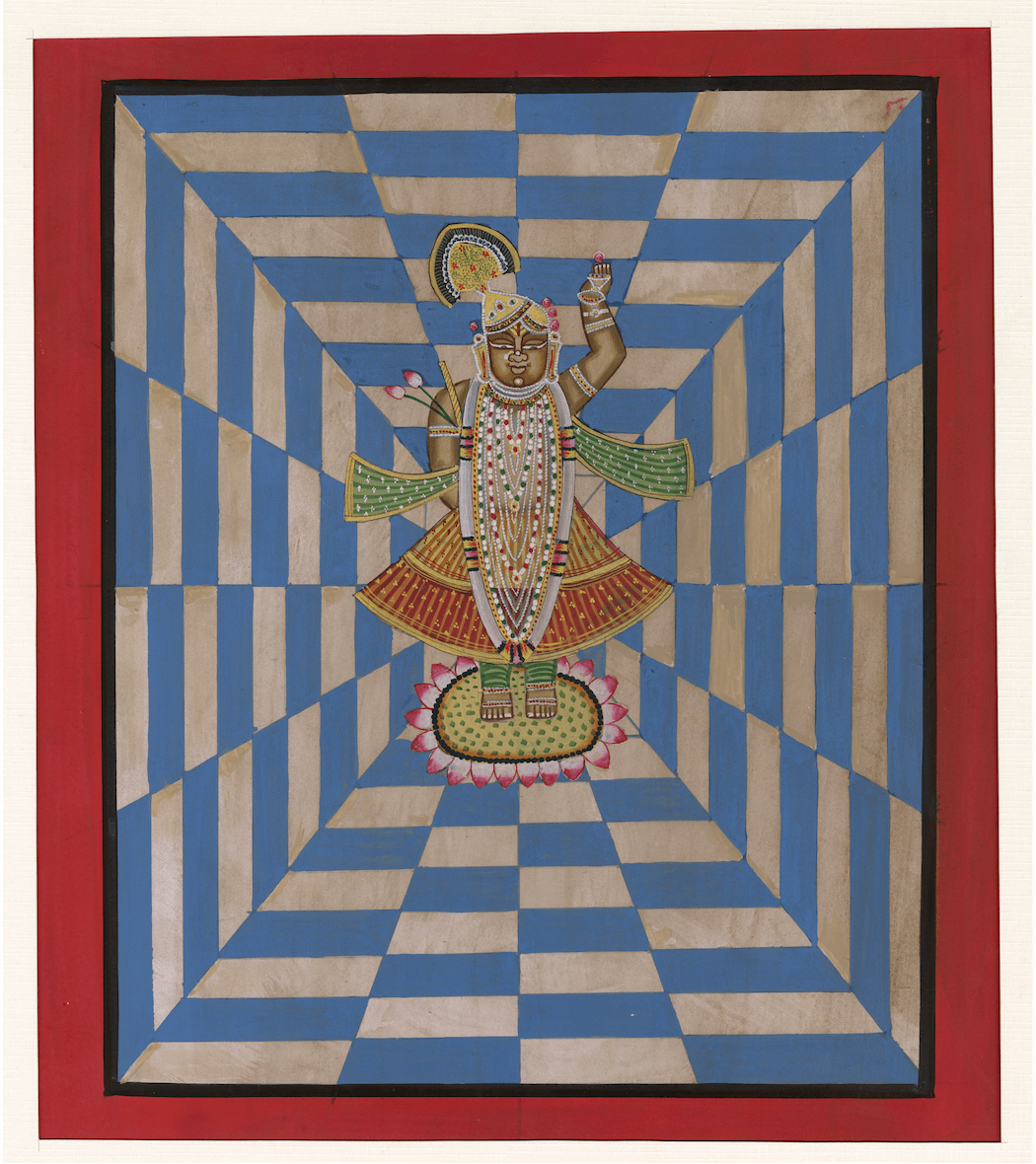 Blue Shrinath Ji In Maze Contemporary Geometric Pichwai - Nakhrro