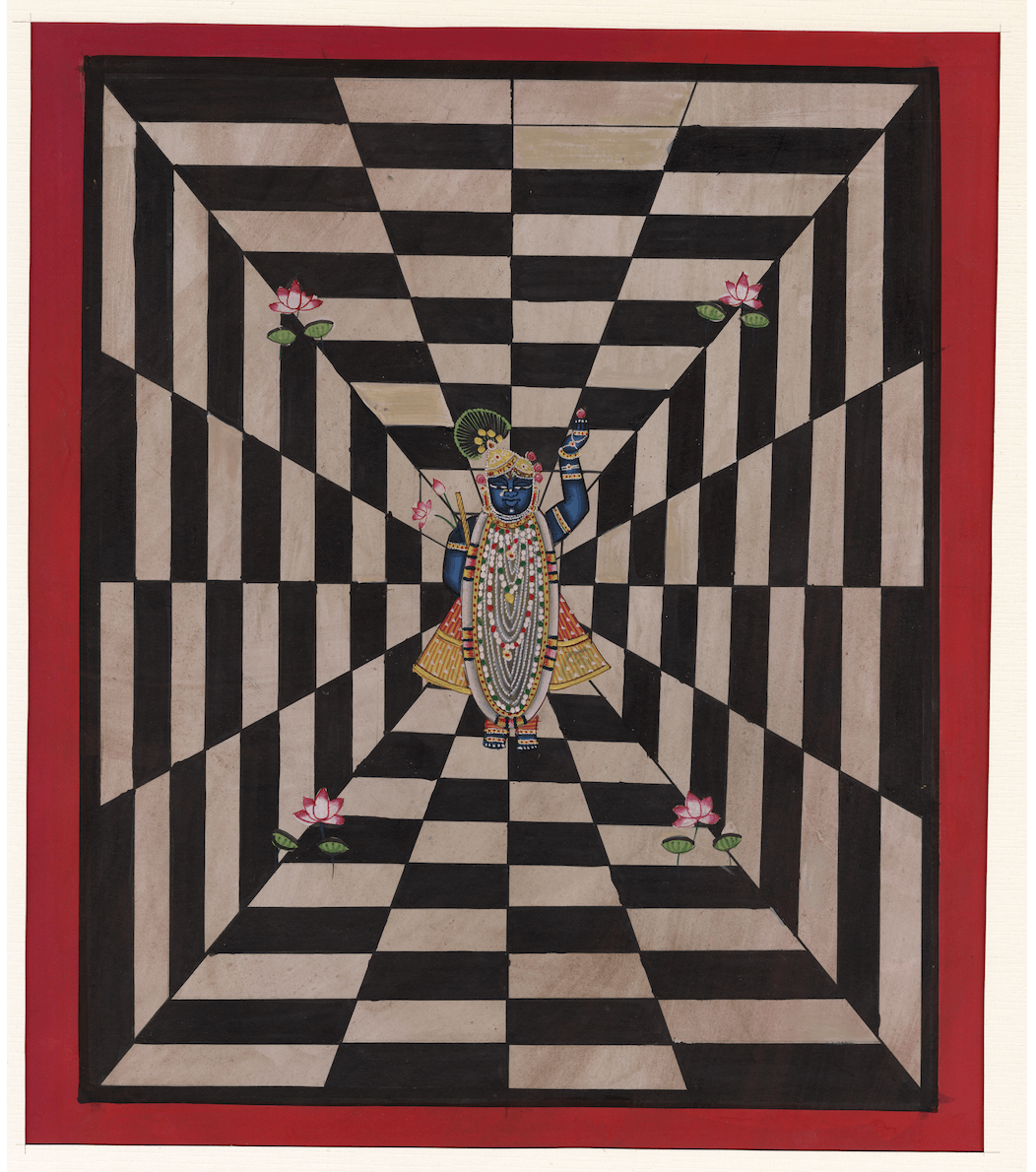 Black Shrinath Ji Hypnotising Contemporary Geometric Pichwai - Nakhrro