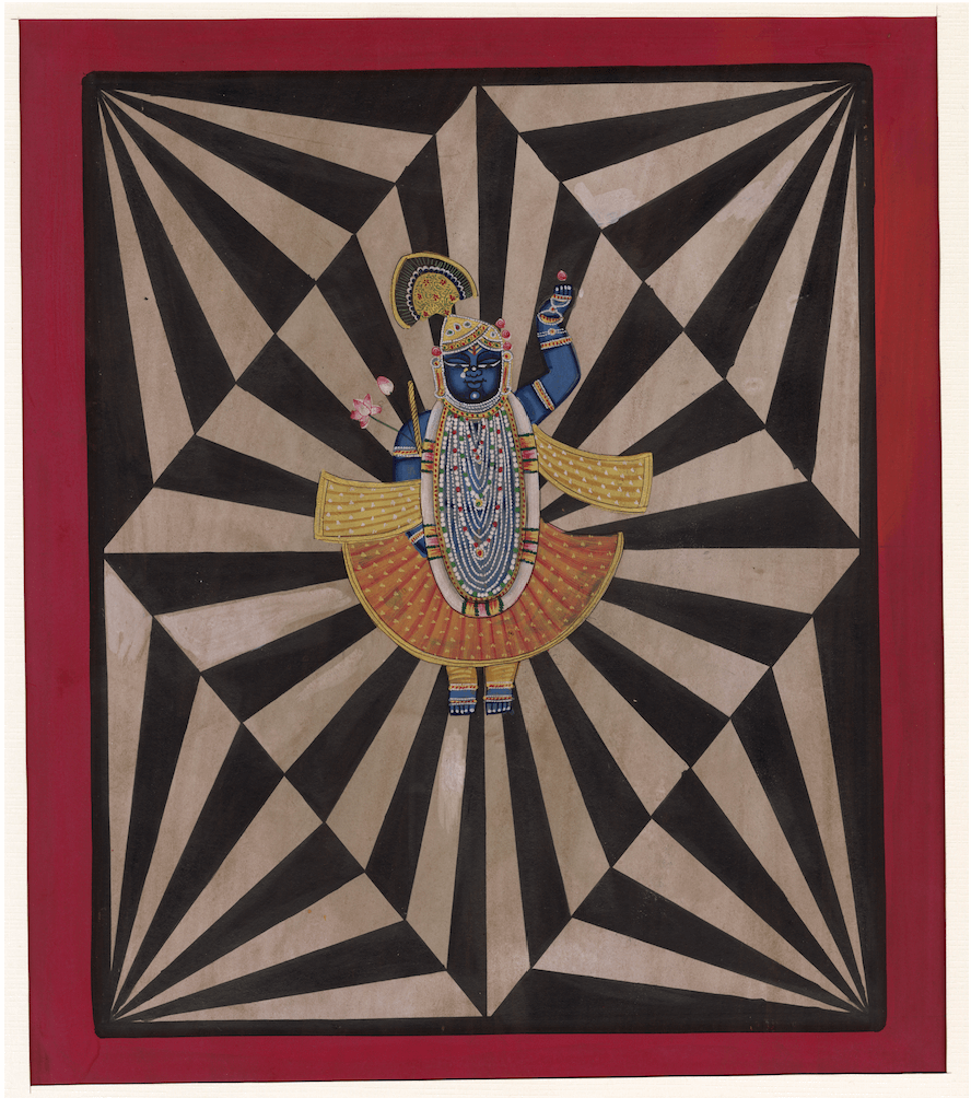 Black Shrinath Ji In Maze Contemporary Geometric Pichwai - Nakhrro