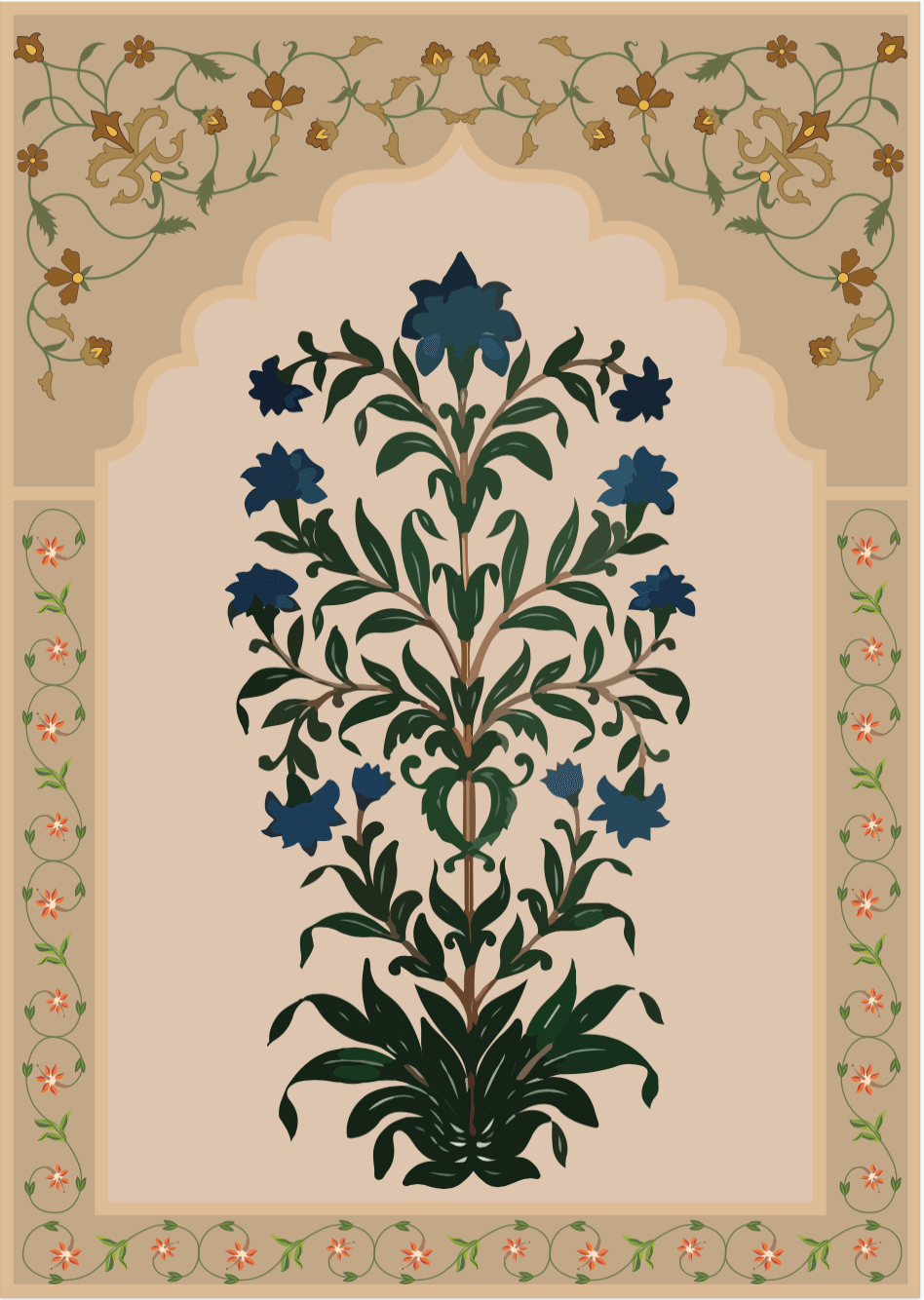 Blue Mughal Floral Panel - Nakhrro