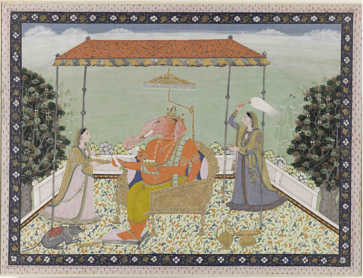 Royal Ganesha on Throne – Pichwai Miniature - Nakhrro