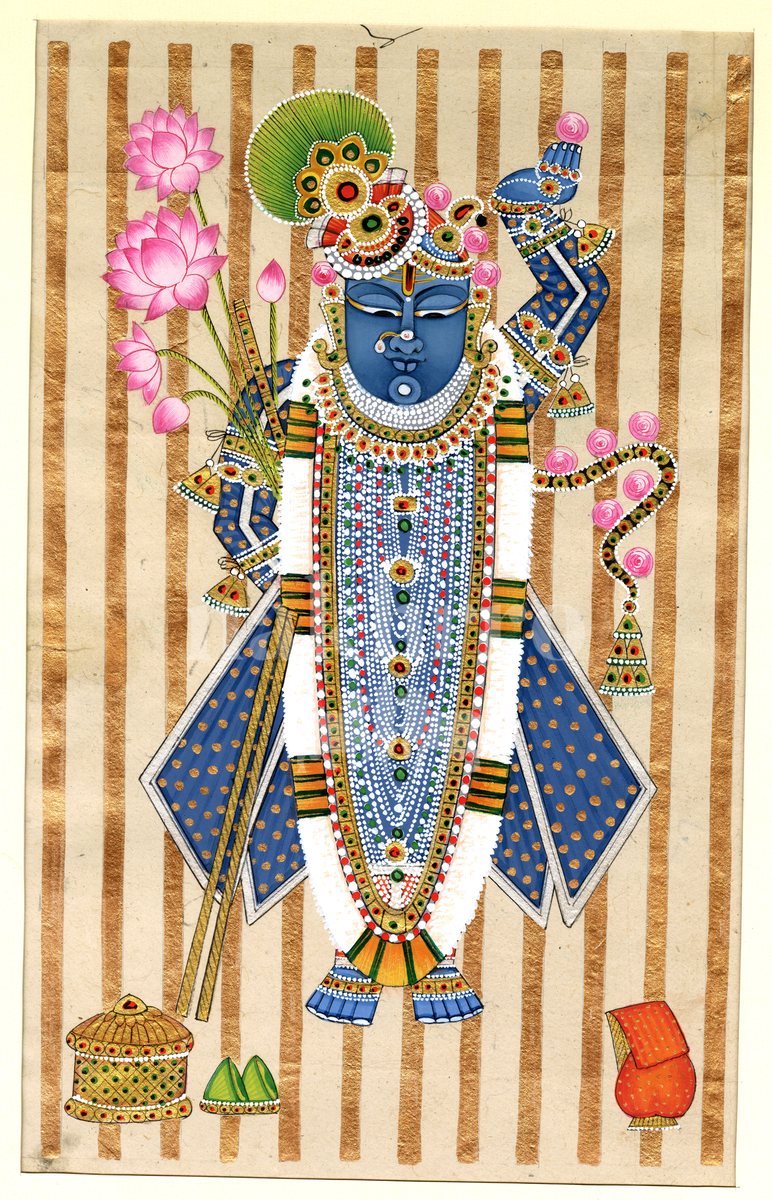 blue gold stripe shrinathji full | Nakhrro museum-grade archival print