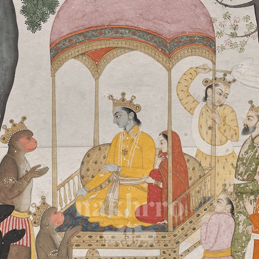 Rama Darbar with Hanuman – Archival Indian Miniature Art Print — original artwork close-up 2