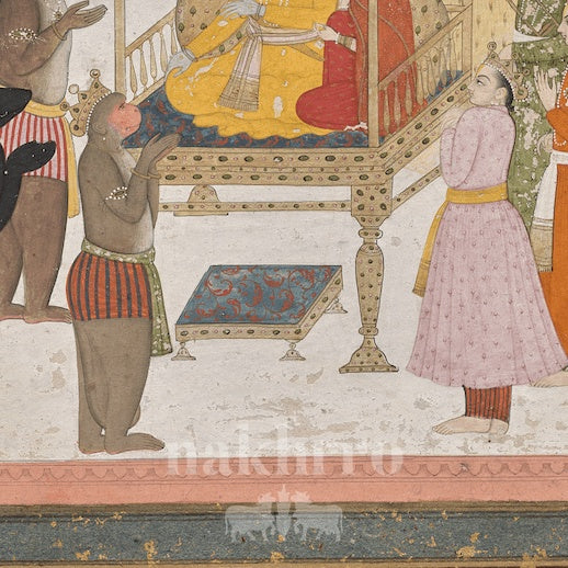Rama Darbar with Hanuman – Archival Indian Miniature Art Print — original artwork close-up 3