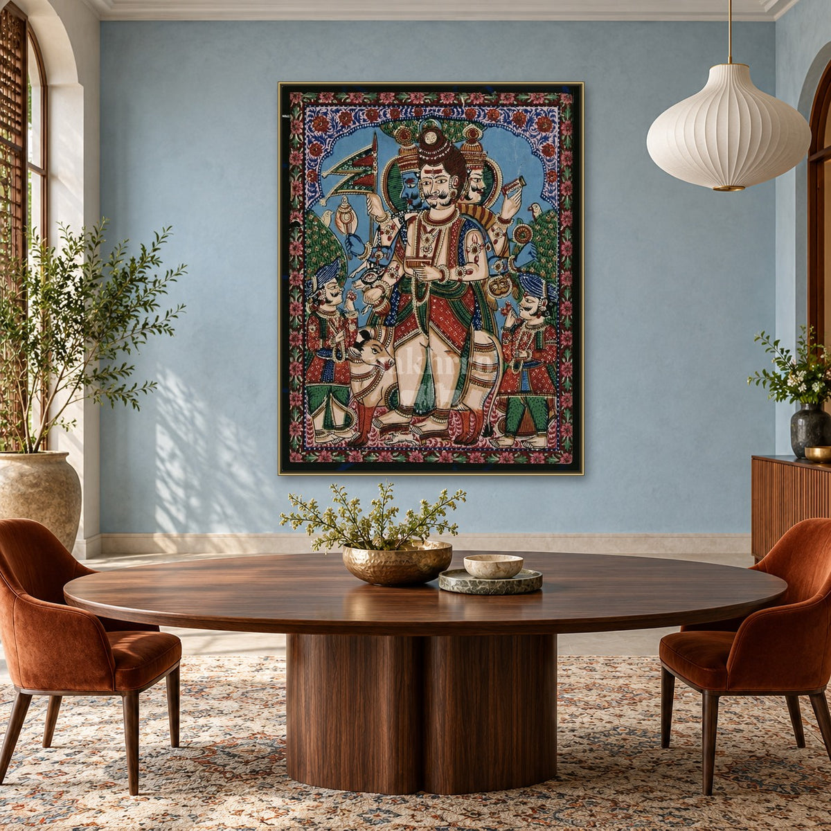 Panchamukhi Hanuman | Five-Faced Protector Museum-Grade Art Print — dining room styling mockup; frame shown for illustration