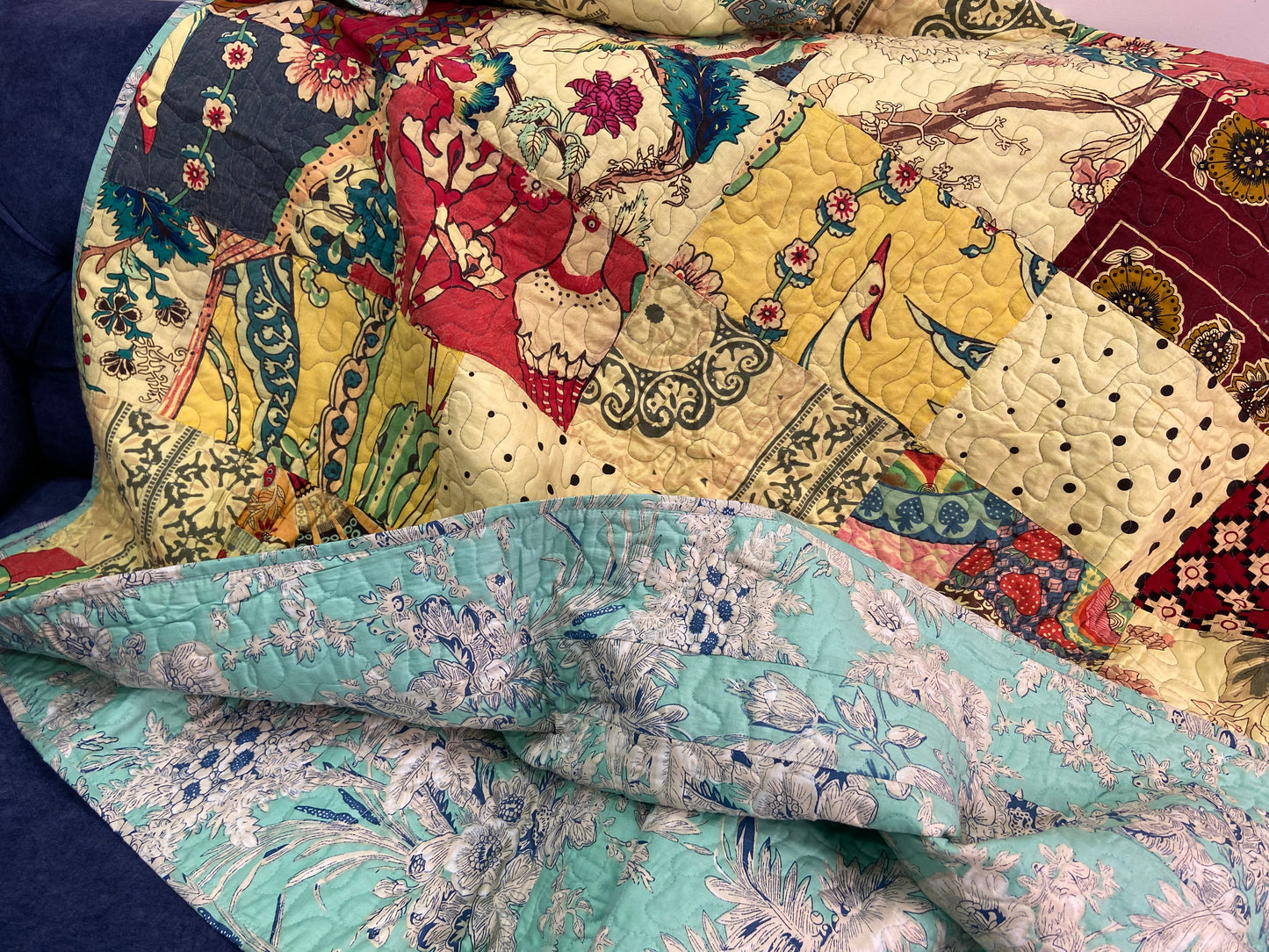 Patchwork Colourful Reversible Quilted Bedspread - Nakhrro