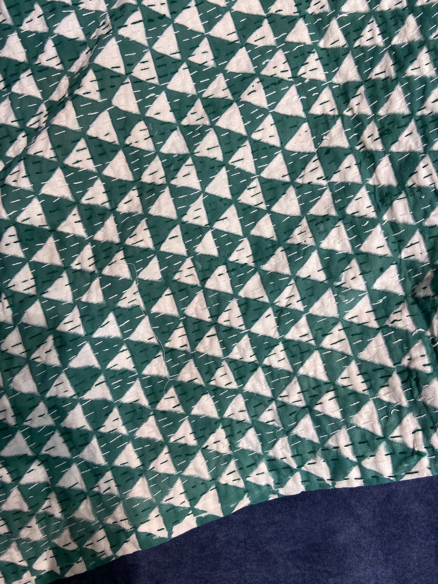 Green Geometric Hand Embroidered Bedspread Dohar - Nakhrro