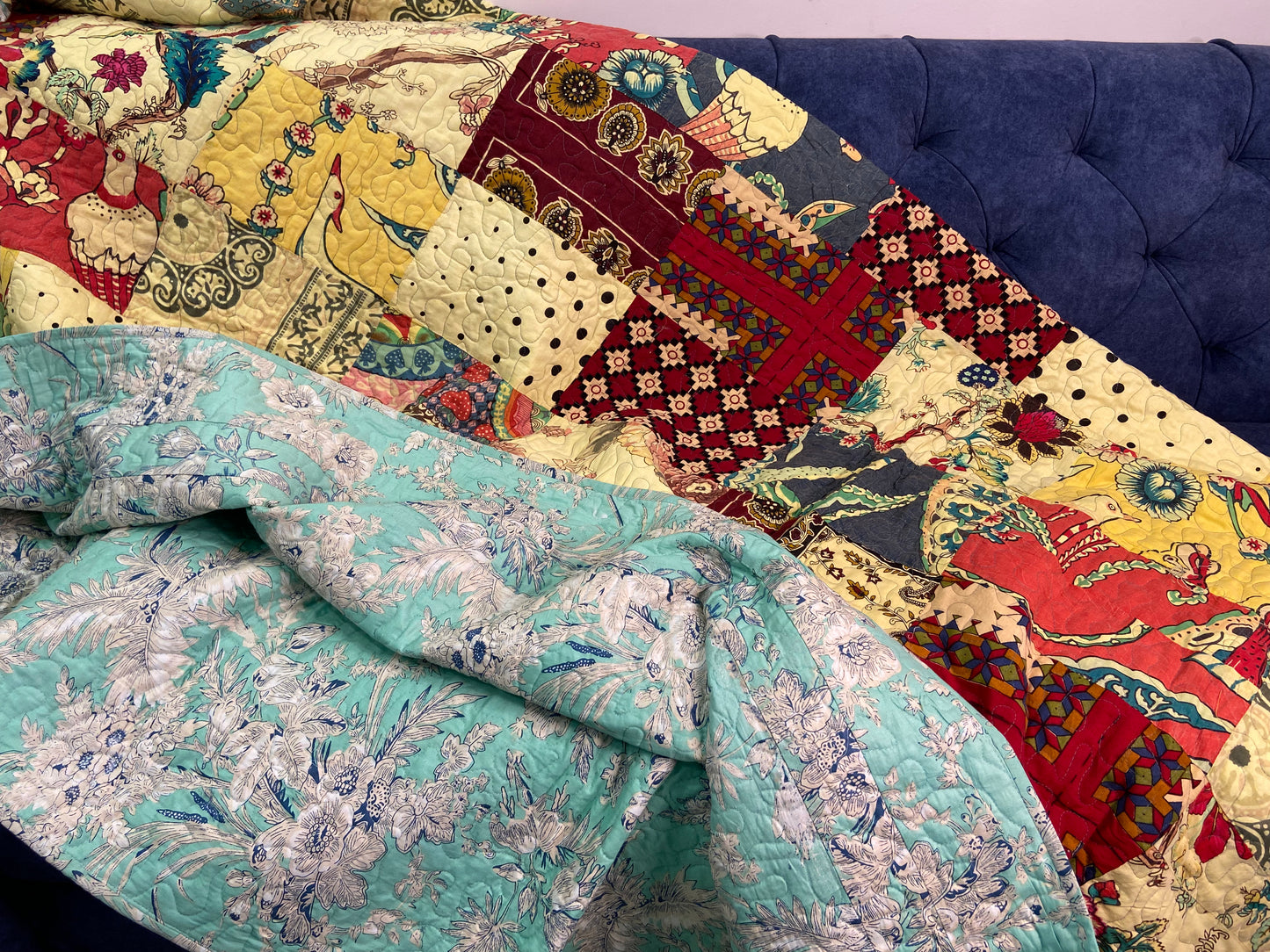 Patchwork Colourful Reversible Quilted Bedspread - Nakhrro