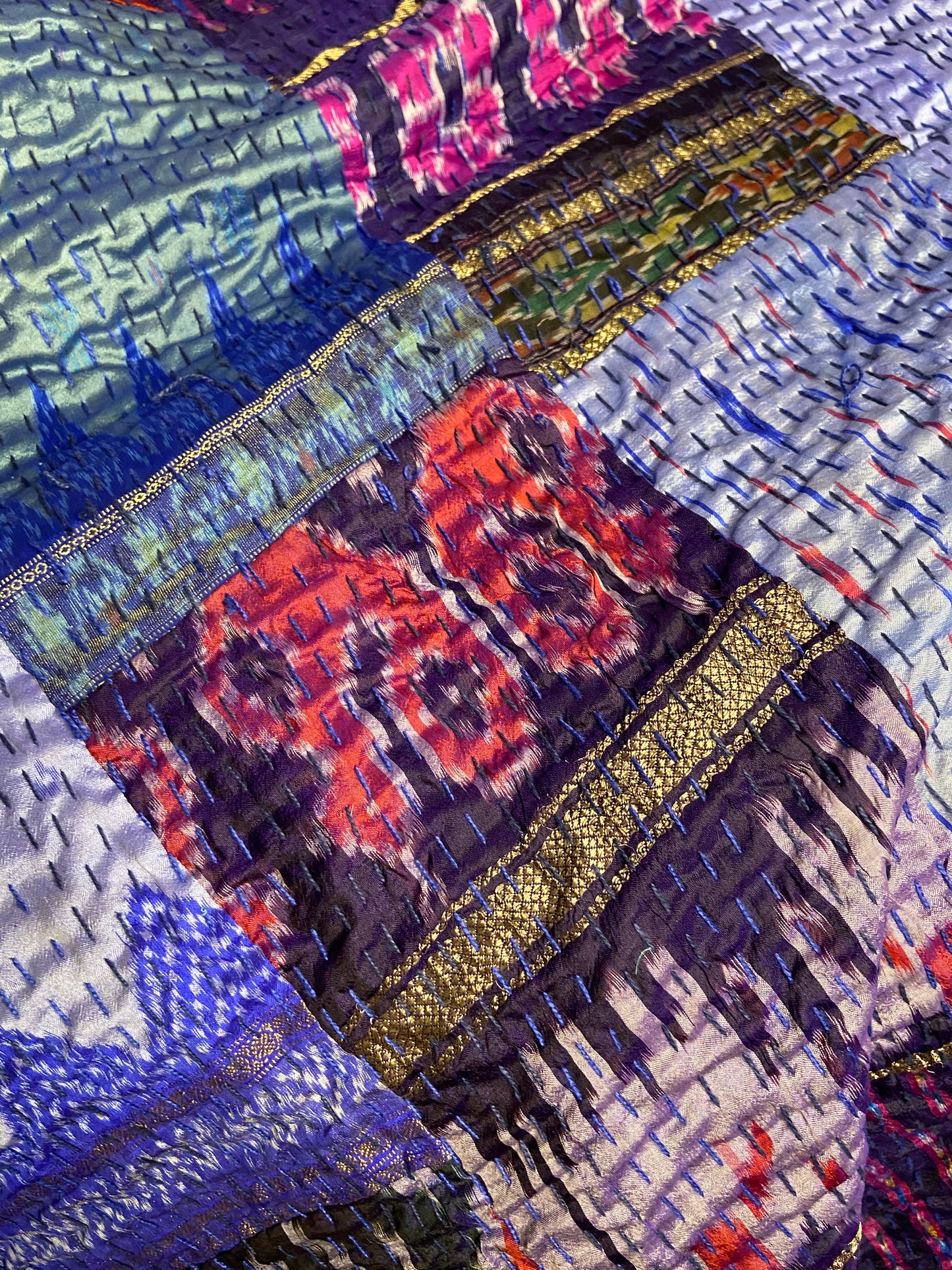 Royal Blue Silk Patchwork Embroidered Silk Bedspread - Nakhrro