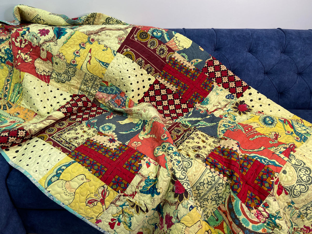 Patchwork Colourful Reversible Quilted Bedspread - Nakhrro