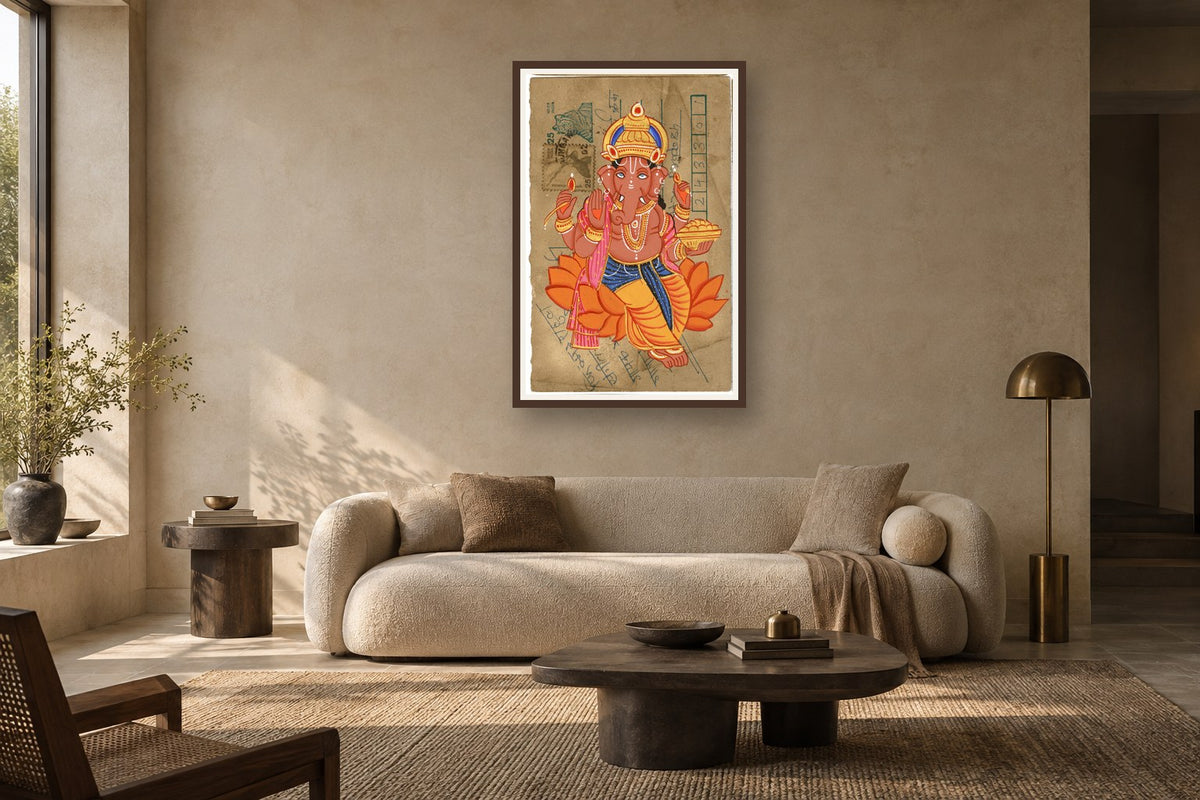 Maha Ganesha Postcard styled in a premium living room