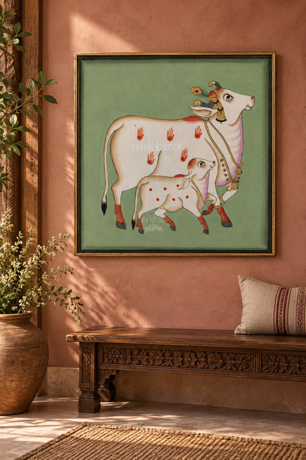 Mother Cow and Calf on Green — room view 3