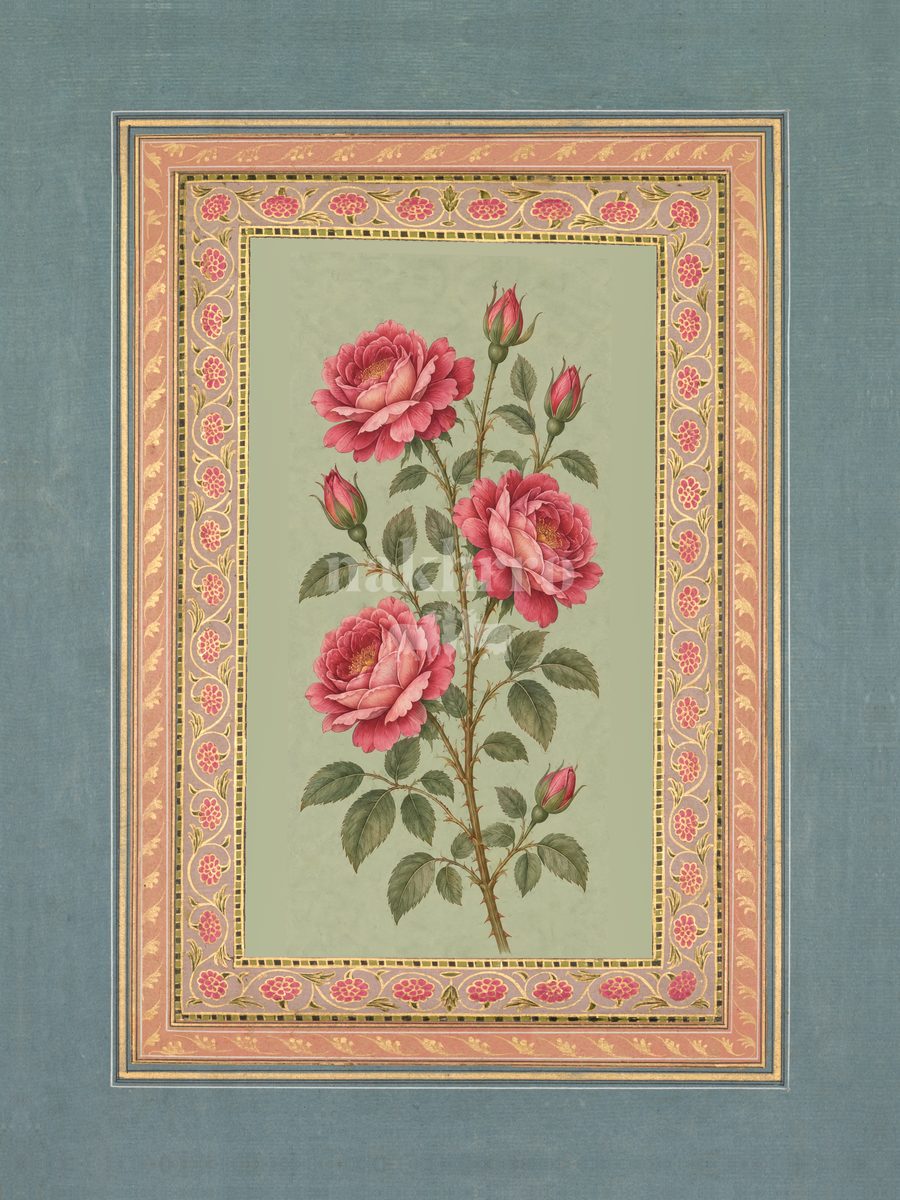 Gulab — Garden Rose Mughal-inspired floral art print
