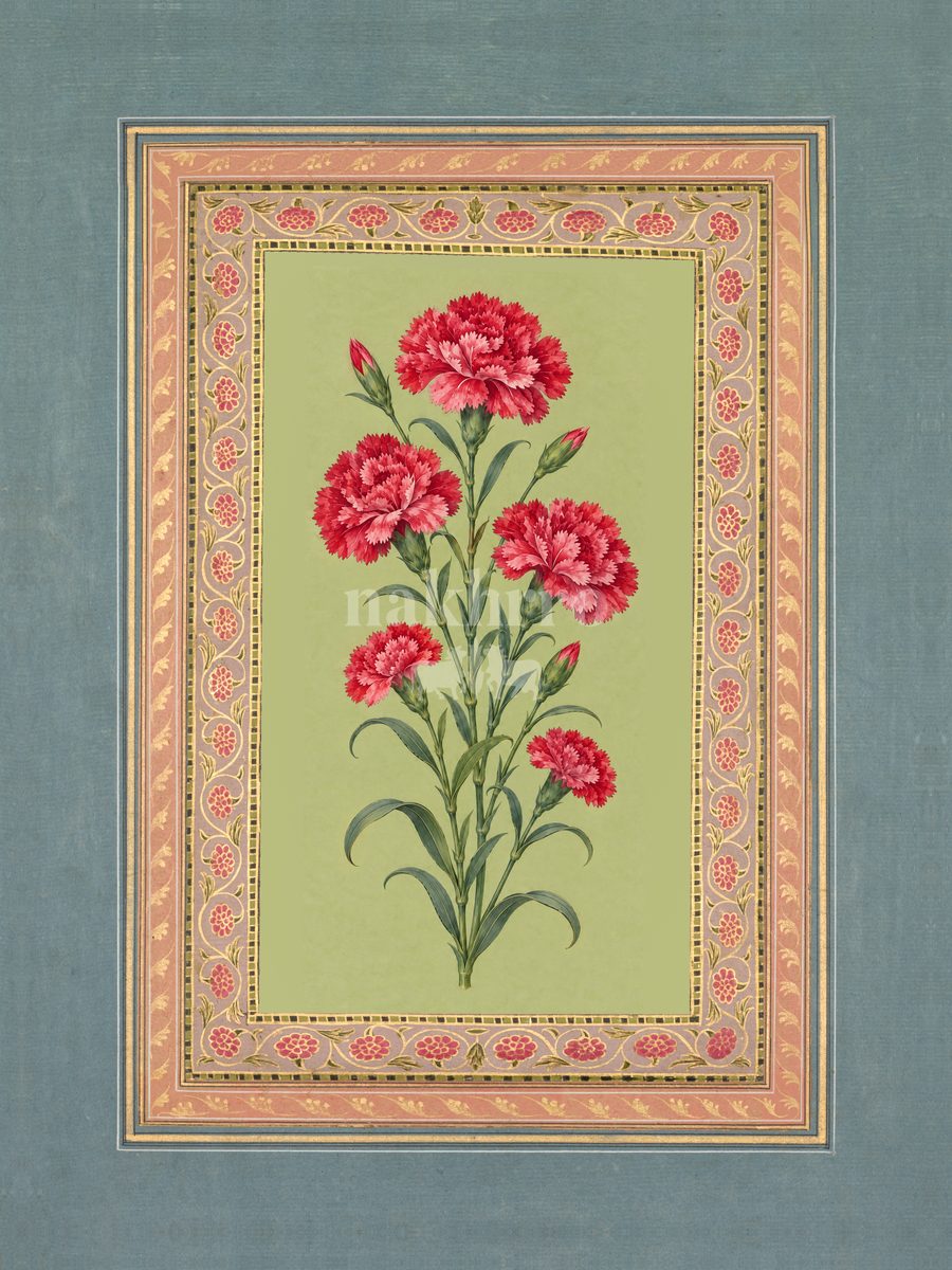 Laal Bahaar — Carmine Carnation Mughal-inspired floral art print