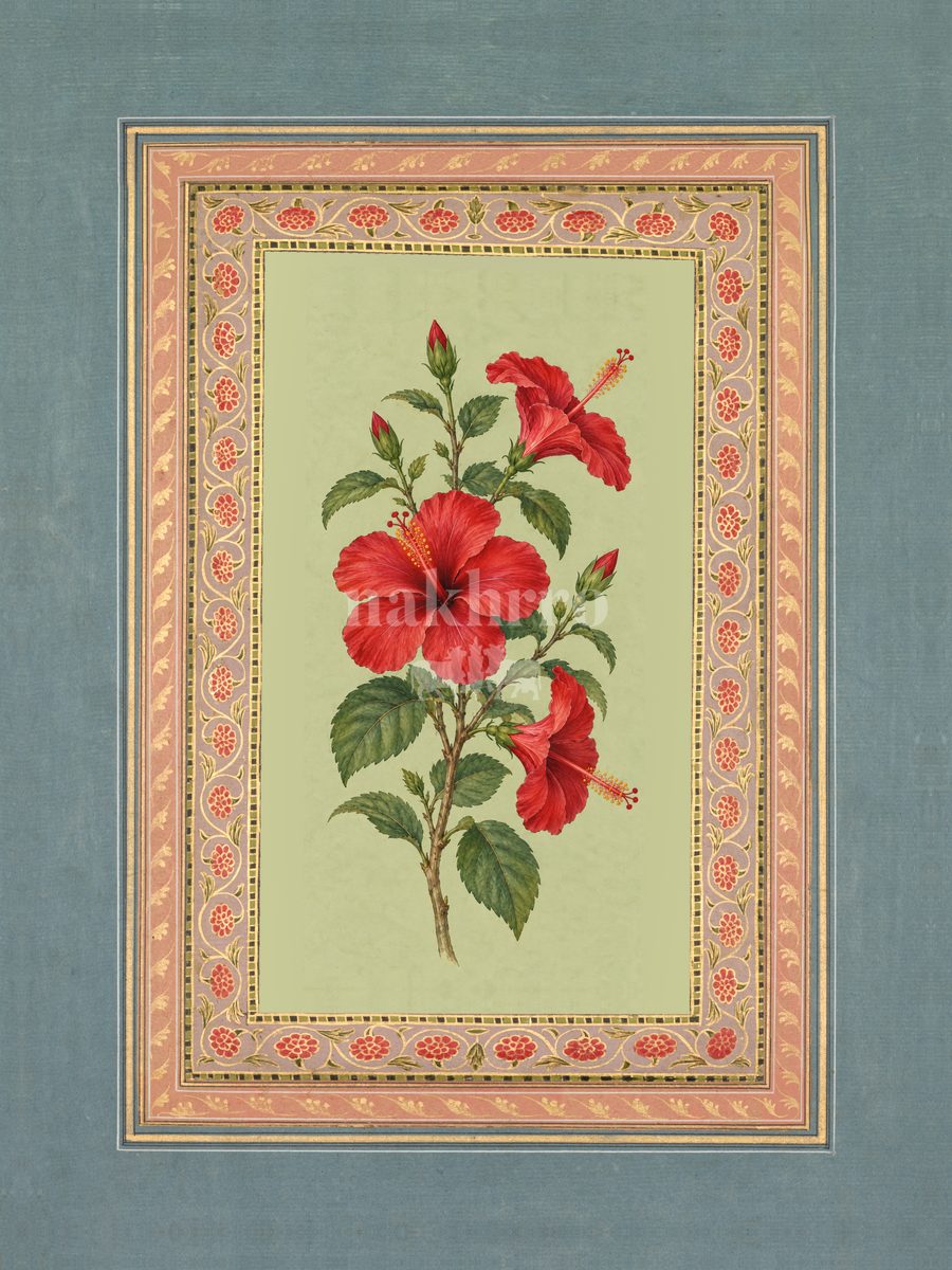 Laal Gudhal — Crimson Hibiscus Mughal-inspired floral art print