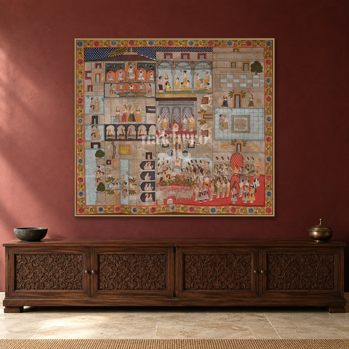 Nathdwara Temple Courtyard Scenes — Indian luxury interior styling, slim frame, room 3