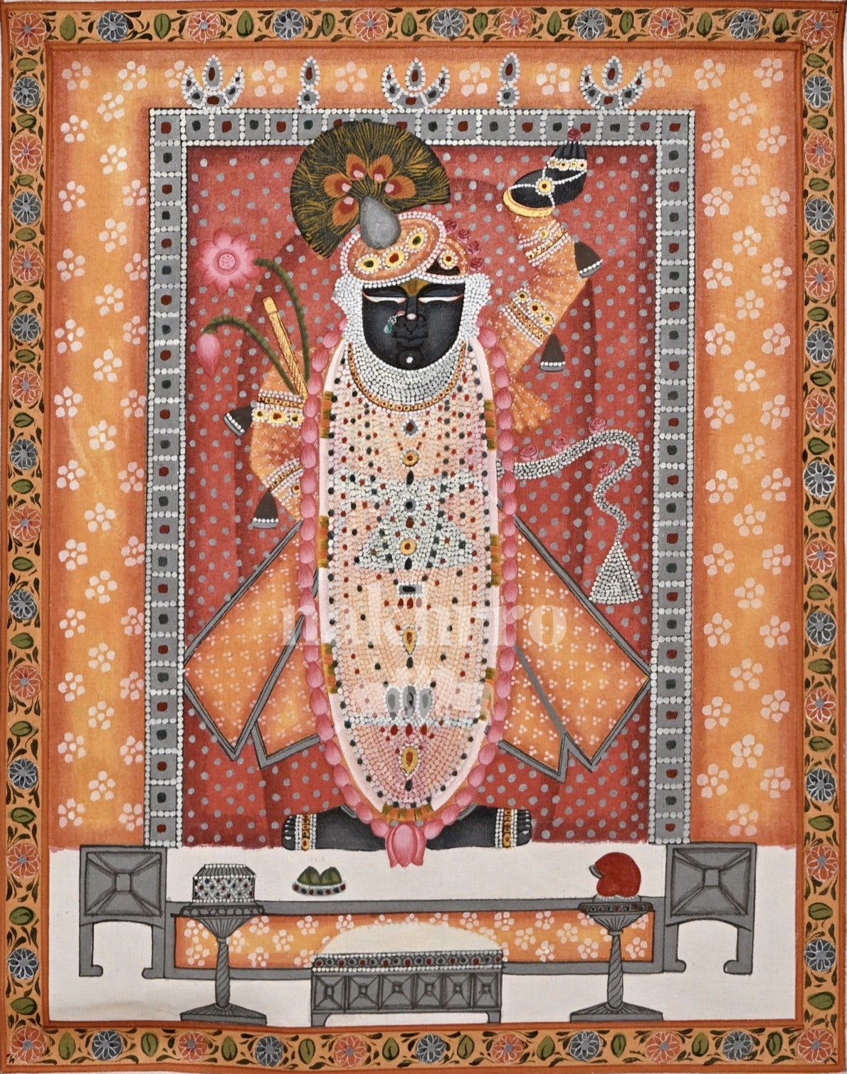 Shrinathji in Saffron and Rose — original hand-painted artwork