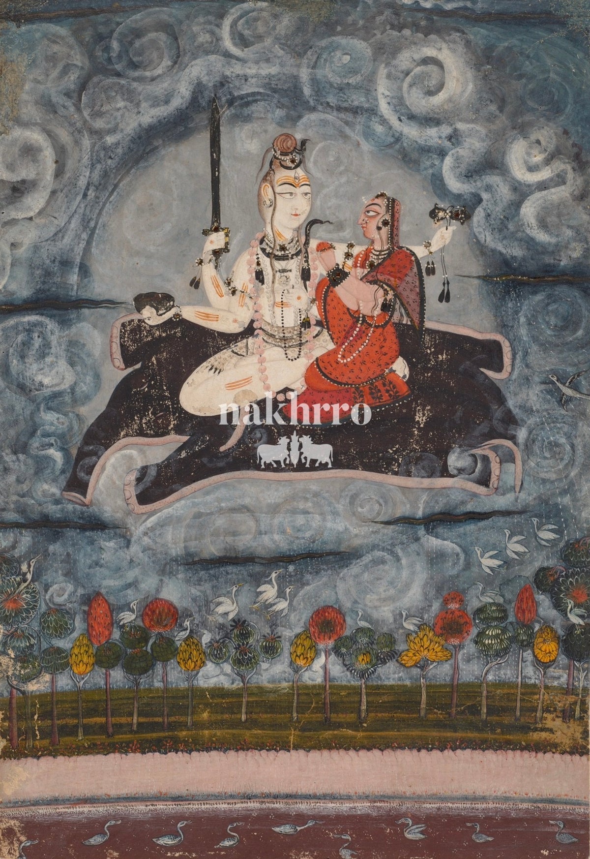 Shiva and Parvati Amid the Clouds — complete artwork with Nakhrro watermark