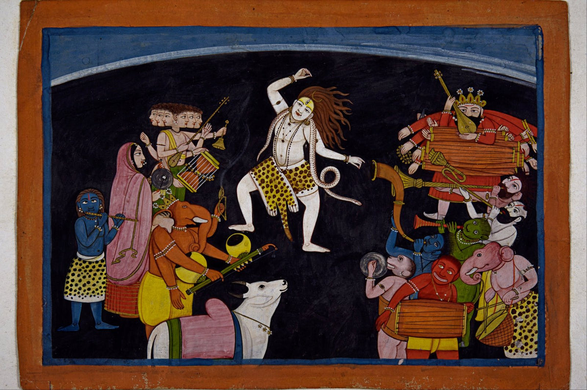 Shiva dancing with his divine family, ganas and musicians