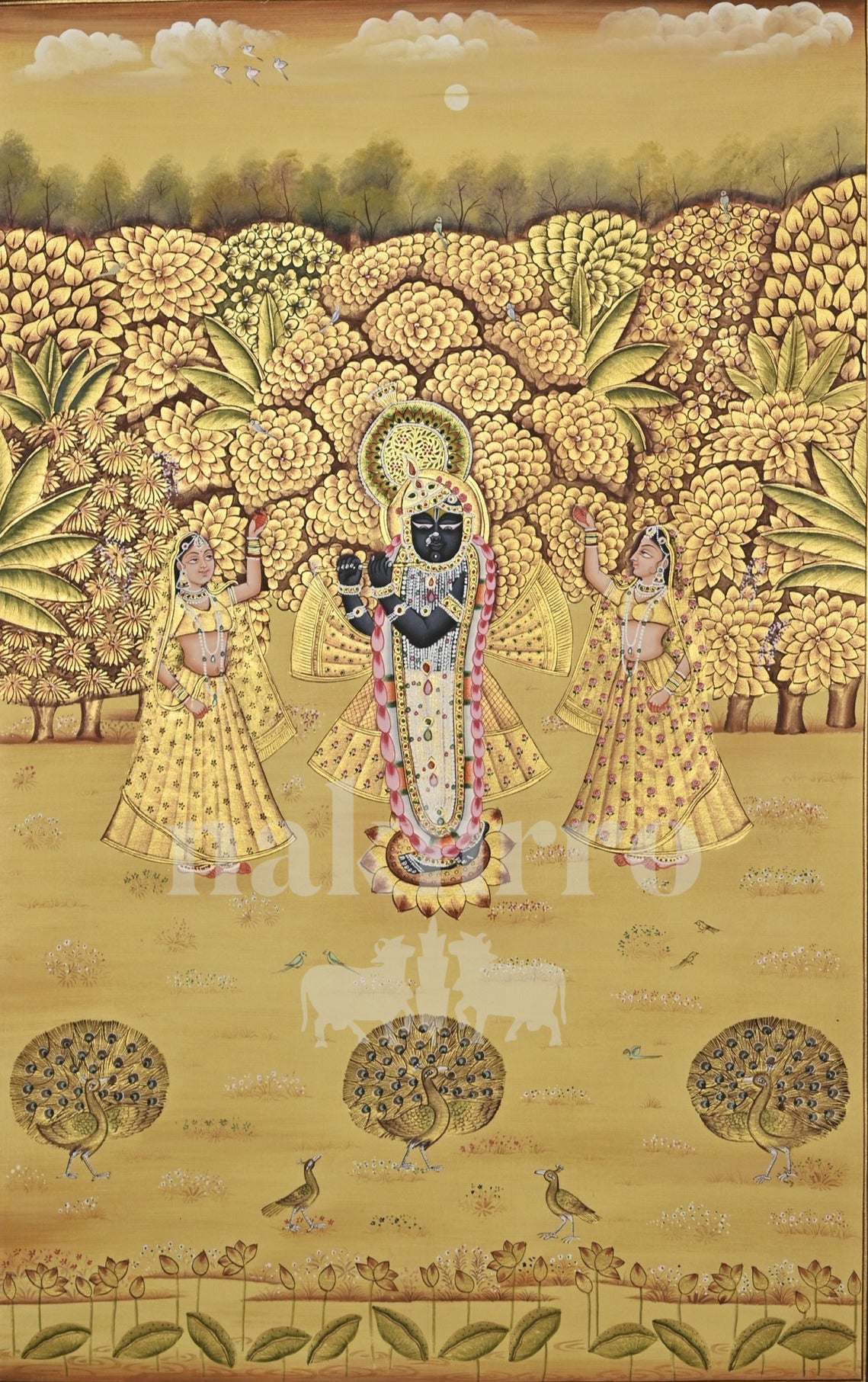 Shrinathji in a Golden Grove with Attendants — full artwork with Nakhrro watermark
