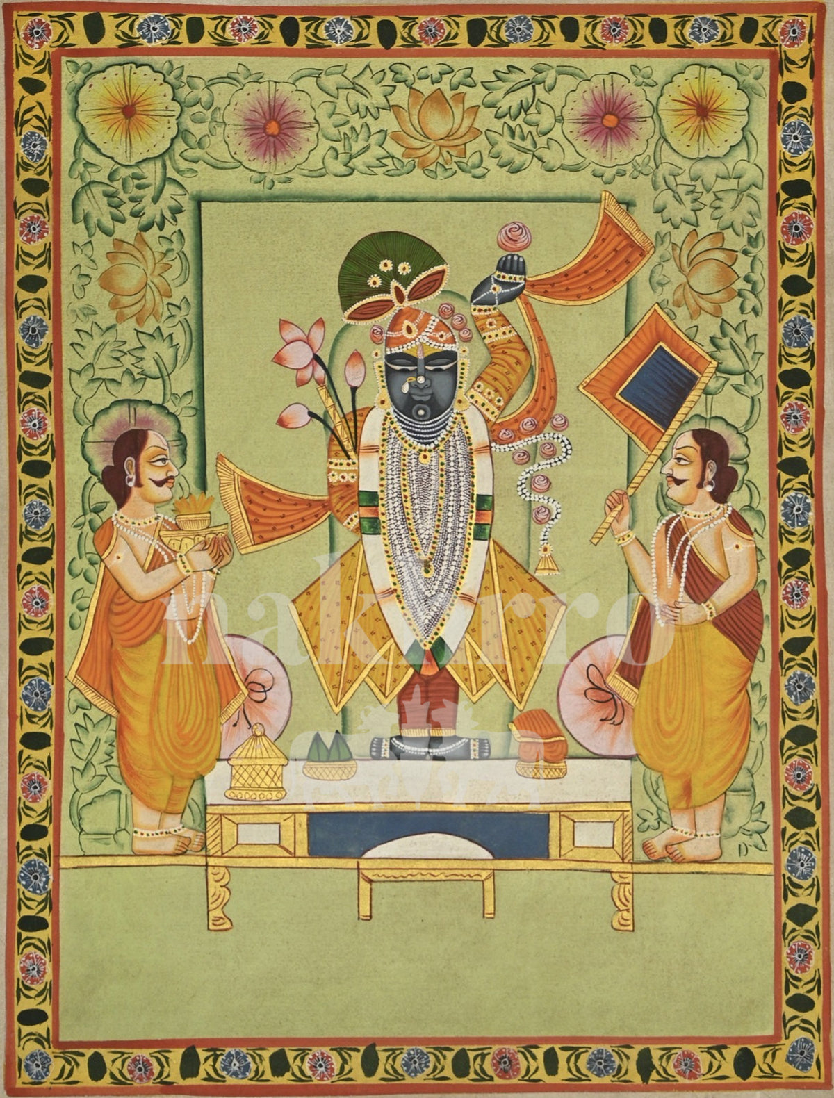 Shrinathji Temple Darshan with Attendants — full artwork with Nakhrro watermark