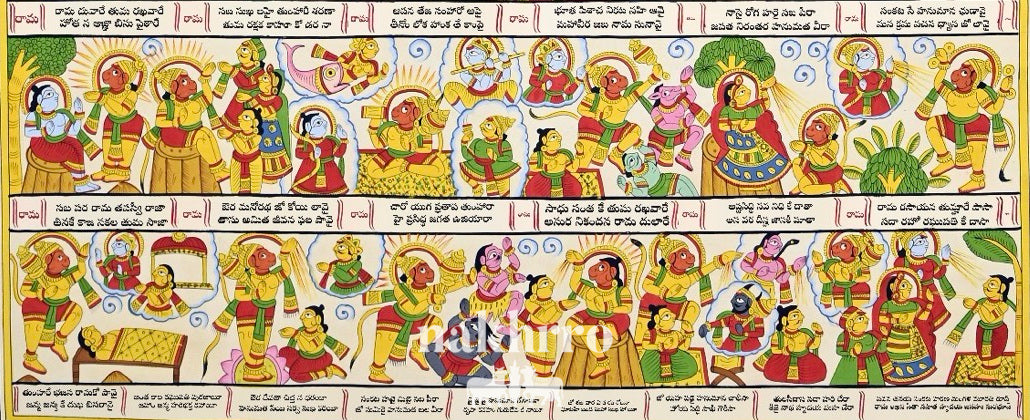 Telugu Hanuman Chalisa illustrated Phad artwork — lower detail with Telugu verses