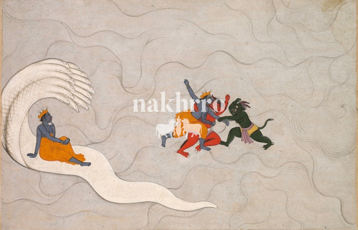 Vishnu on Shesha — The Cosmic Waters — complete artwork with Nakhrro watermark
