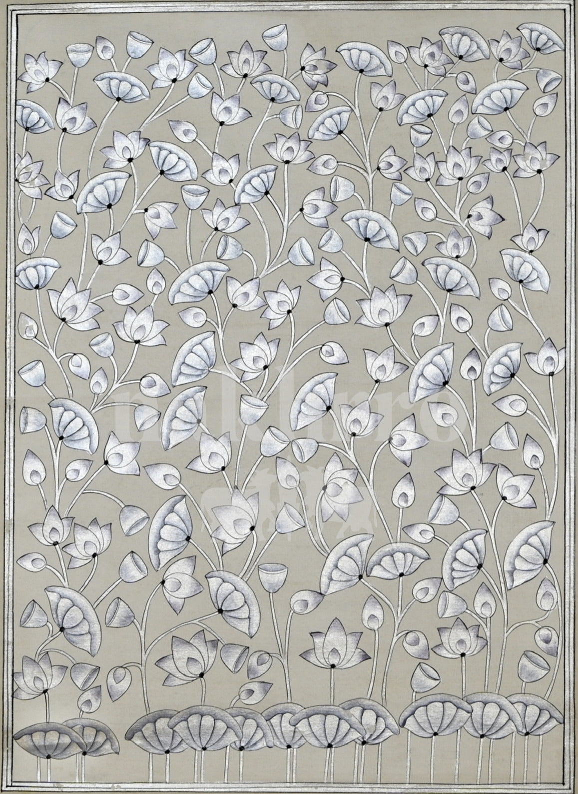 White Lotus Garden on Stone — full artwork with Nakhrro watermark