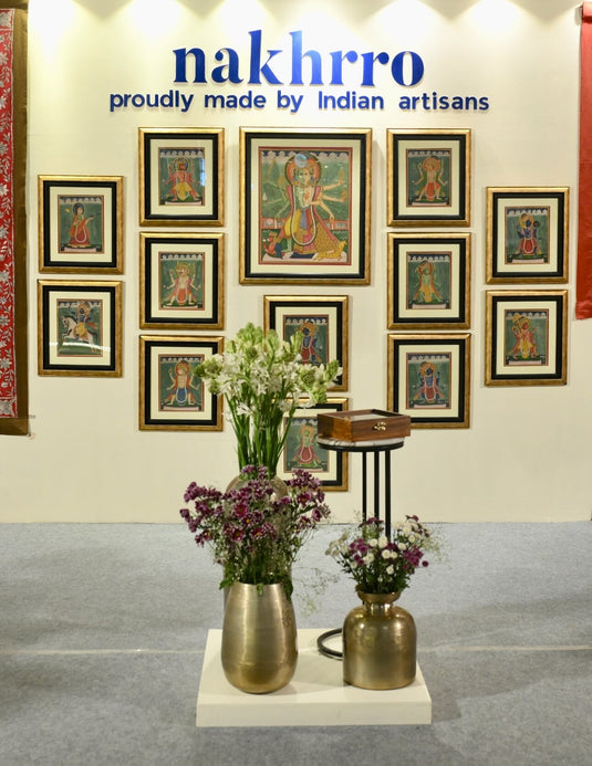 Vishnu Dasavatar set of 13 framed Indian artworks displayed as a gallery wall