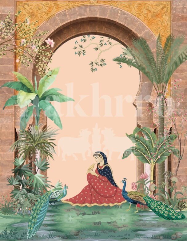 Radha with Peacocks Museum-Grade Art Print | Indian Miniature Art