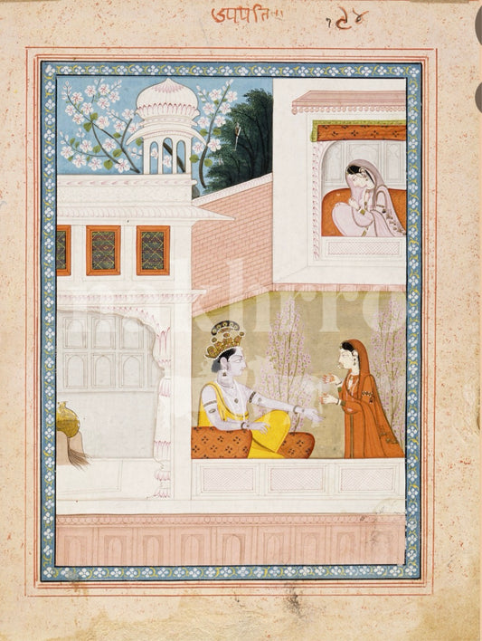 Krishna & Radha Palace Court Scene | Vintage Indian Miniature Painting | Museum-Grade Art Print