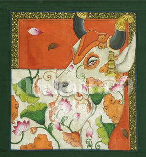 Kamdhenu Pichwai with Lotus Motifs