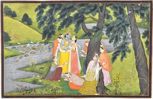 Divine Reunion – Krishna & Radha with Gopis Miniature Art