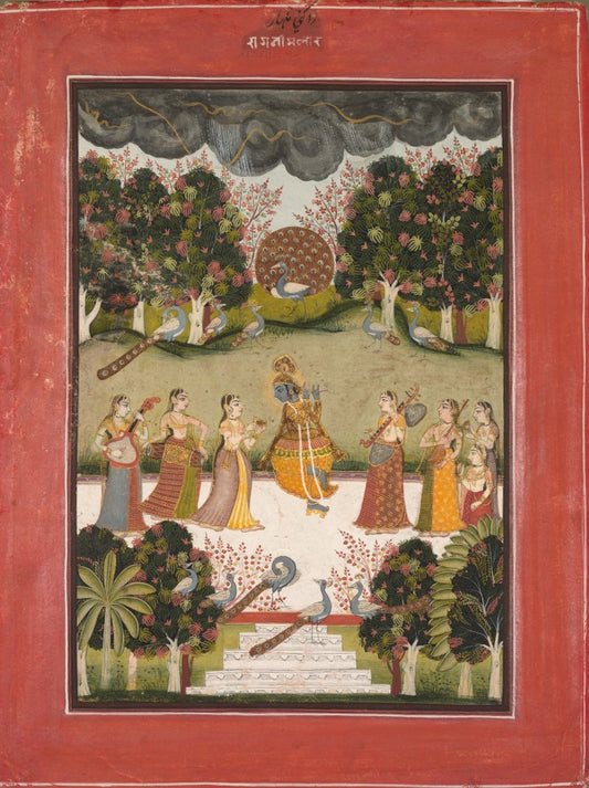 Ras Leela in Monsoon- Krishna & Gopis Miniature Art Print