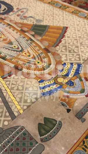Shrinathji Shringar — Full Figure Pichwai with Lotus & Pearl Garlands - Nakhrro