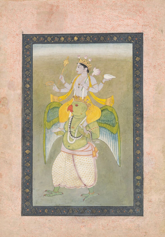 Lord Vishnu on Garuda – Archival Indian Miniature Art Print