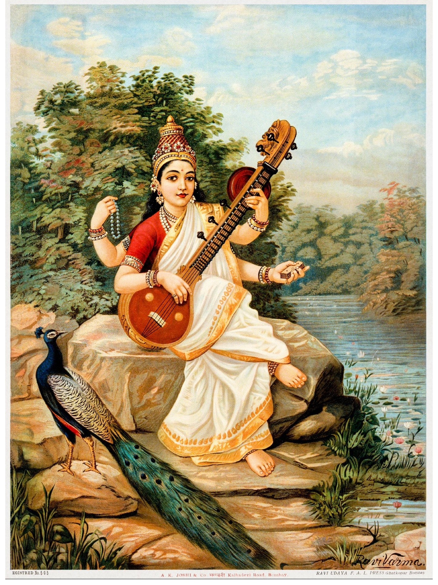 Raja Ravi Varma Saraswati Painting | Goddess Saraswati with Veena Art Print