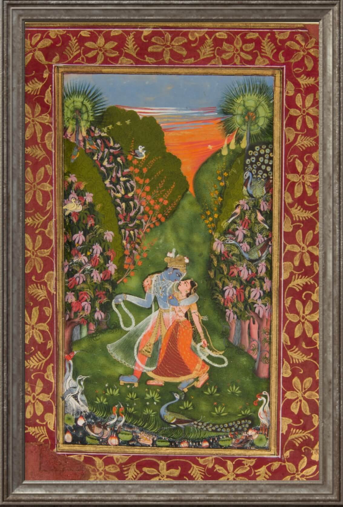 Radha Krishna in Enchanted Forest – Miniature Style Pichwai Art Print - Nakhrro