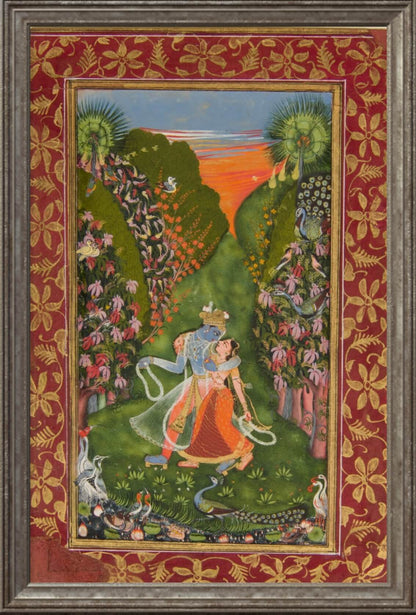 Radha Krishna in Enchanted Forest – Miniature Style Pichwai Art Print - Nakhrro