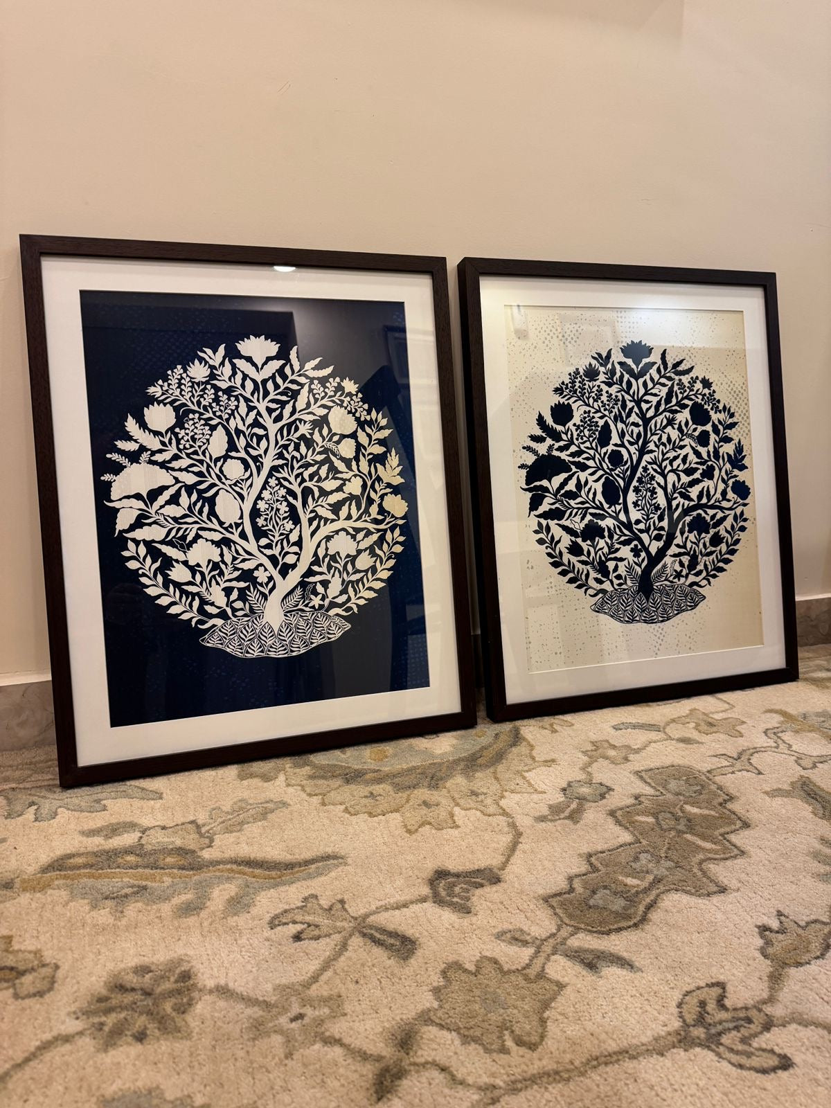 Inverse Blue & White Florals Framed Artwork (set of 2) - Nakhrro