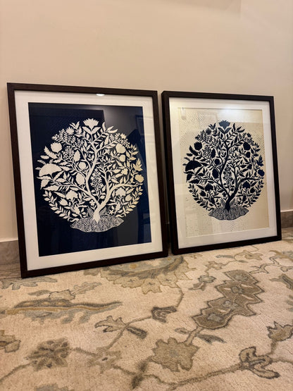Inverse Blue & White Florals Framed Artwork (set of 2) - Nakhrro