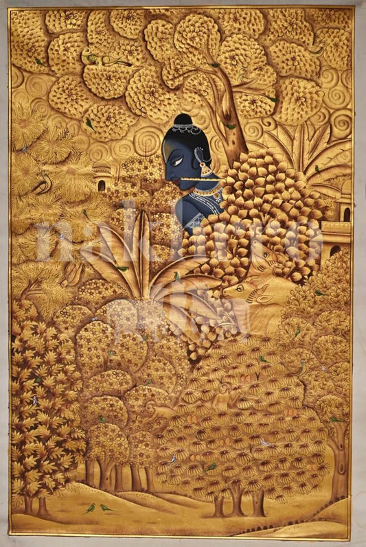 Gold Krishna Nidhivan Wall Art (Museum-Grade)