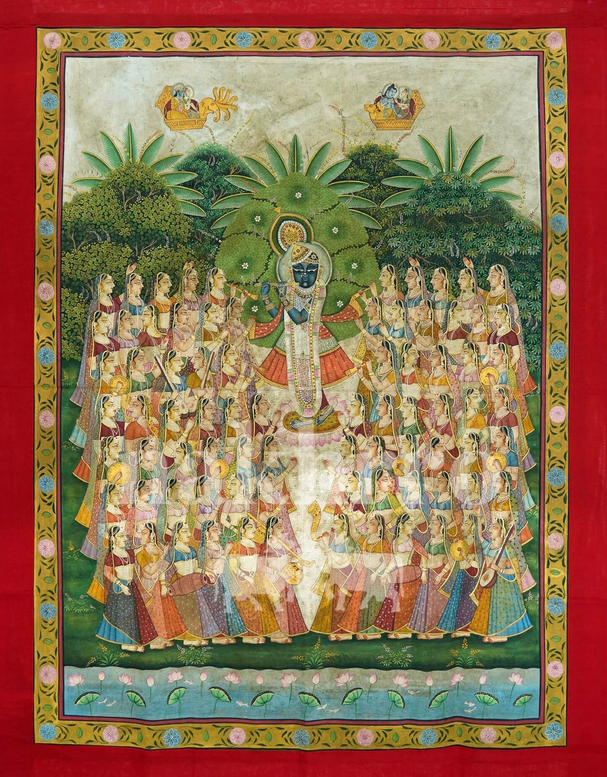 Venu Raas Pichwa – Hand-Painted Original Pichwai (3x4 ft, Krishna with Gopis)