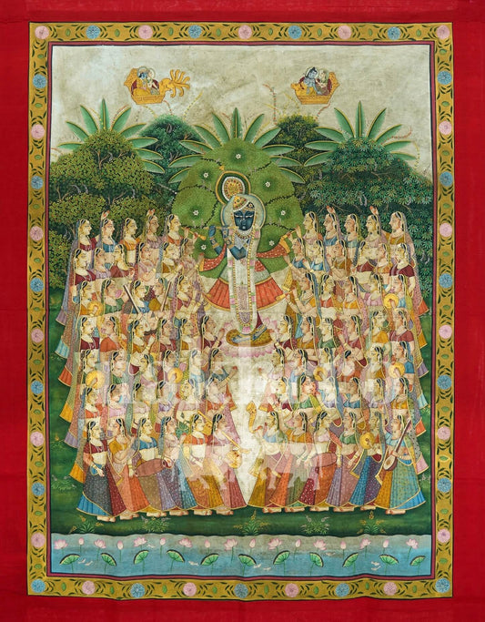 Venu Raas Pichwa – Hand-Painted Original Pichwai (3x4 ft, Krishna with Gopis)